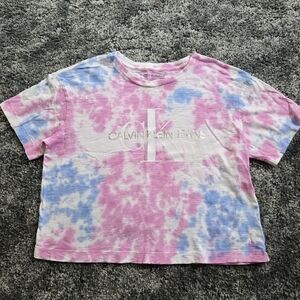 Calvin Klein 100% Cotton Tie-Dye T-Shirt - Pink and Blue Women's Size Small